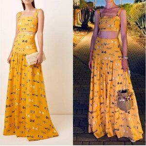 Agua Bendita Linen Dragonfly Skirt Top Set Medium